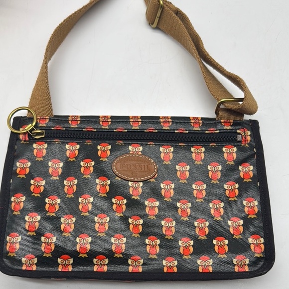Fossil Orange and Black Owl Print Women's Crossbody Bag - Picture 5 of 14